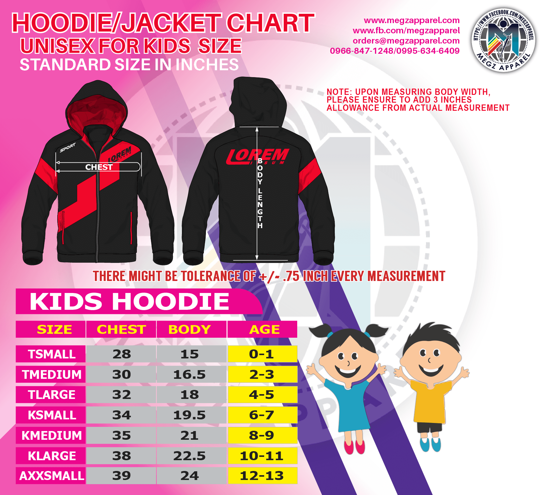 Kids Jacket Size Chart