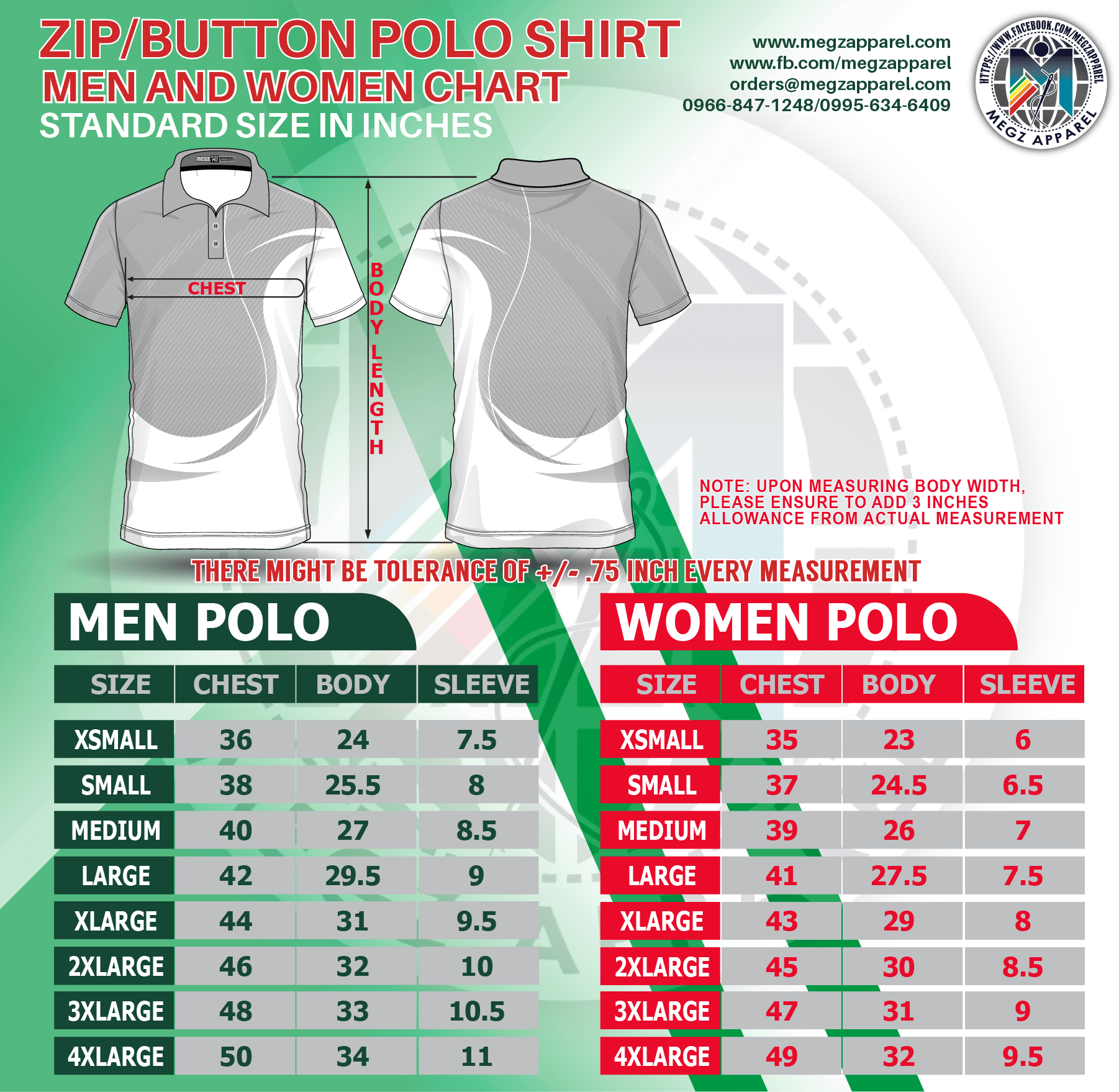 Sizing Chart MEGZ Apparel